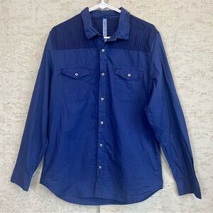 Distilled Out Fabric Blue Western 100% Cotton Shirt Sz L Button Up Modern Boho